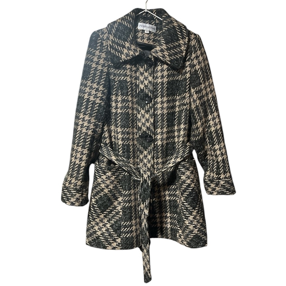 Women's Black and Cream Plaid Coat
